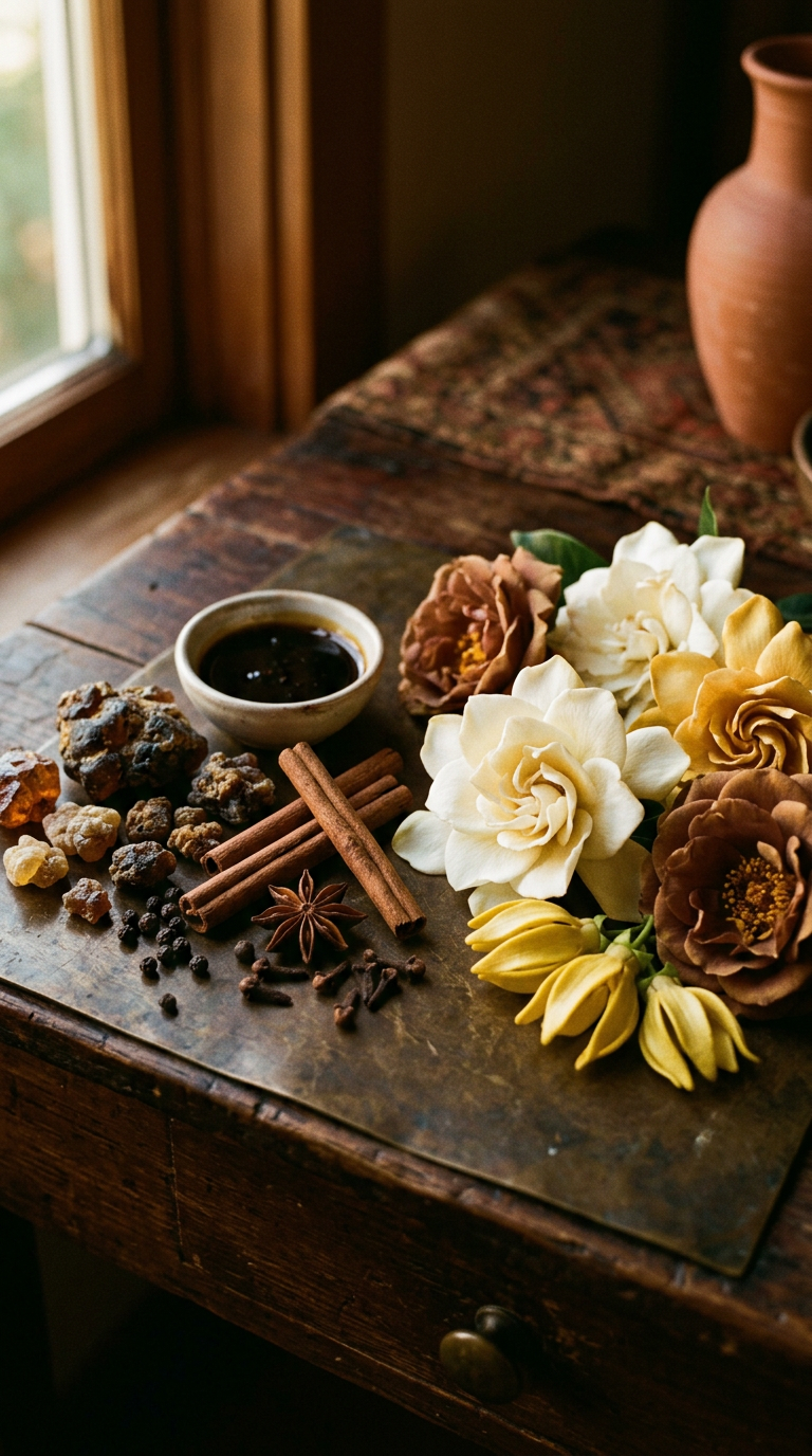 jasmine buds and dried tea leaves on pale marble