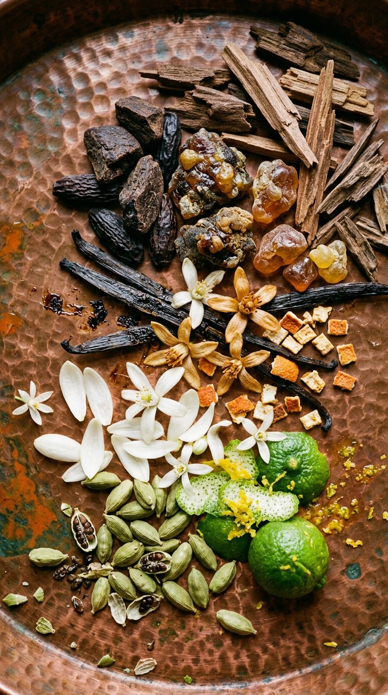 jasmine buds and dried tea leaves on pale marble