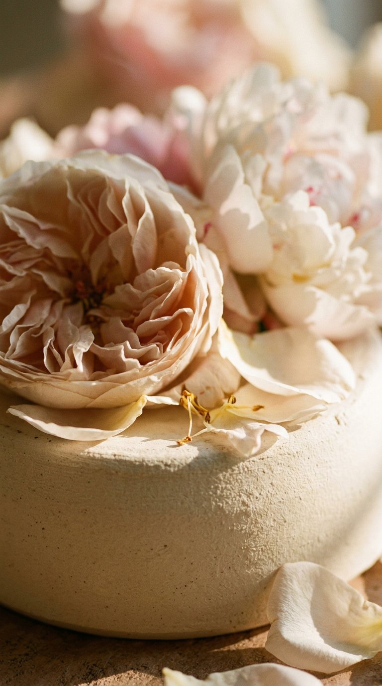 white orange blossom on ivory silk in moonlight