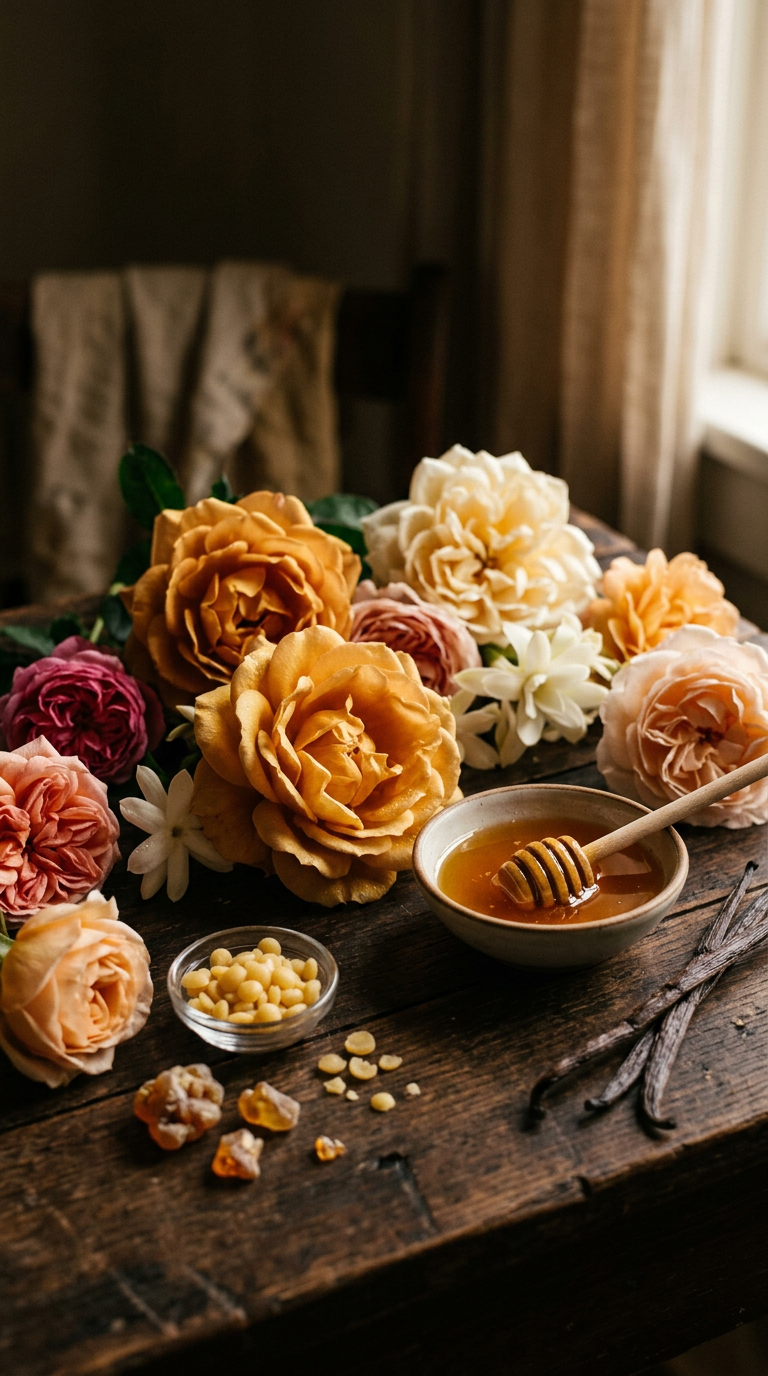 jasmine buds and dried tea leaves on pale marble
