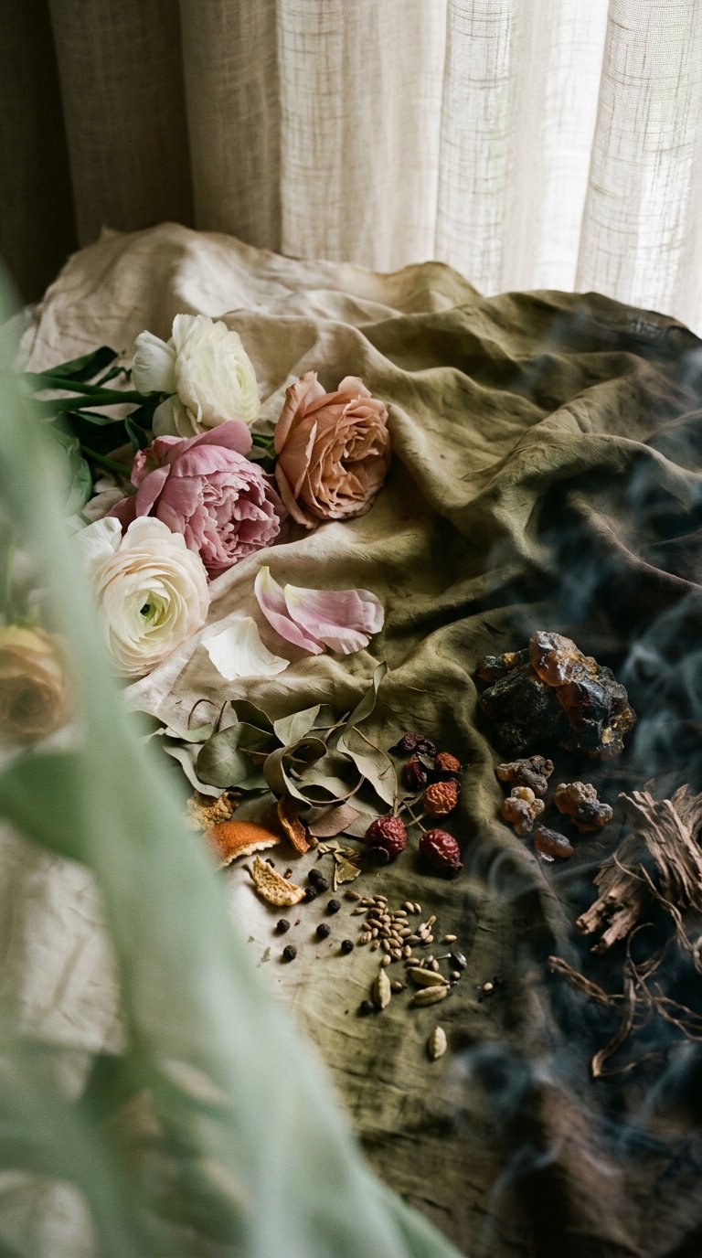 jasmine buds and dried tea leaves on pale marble