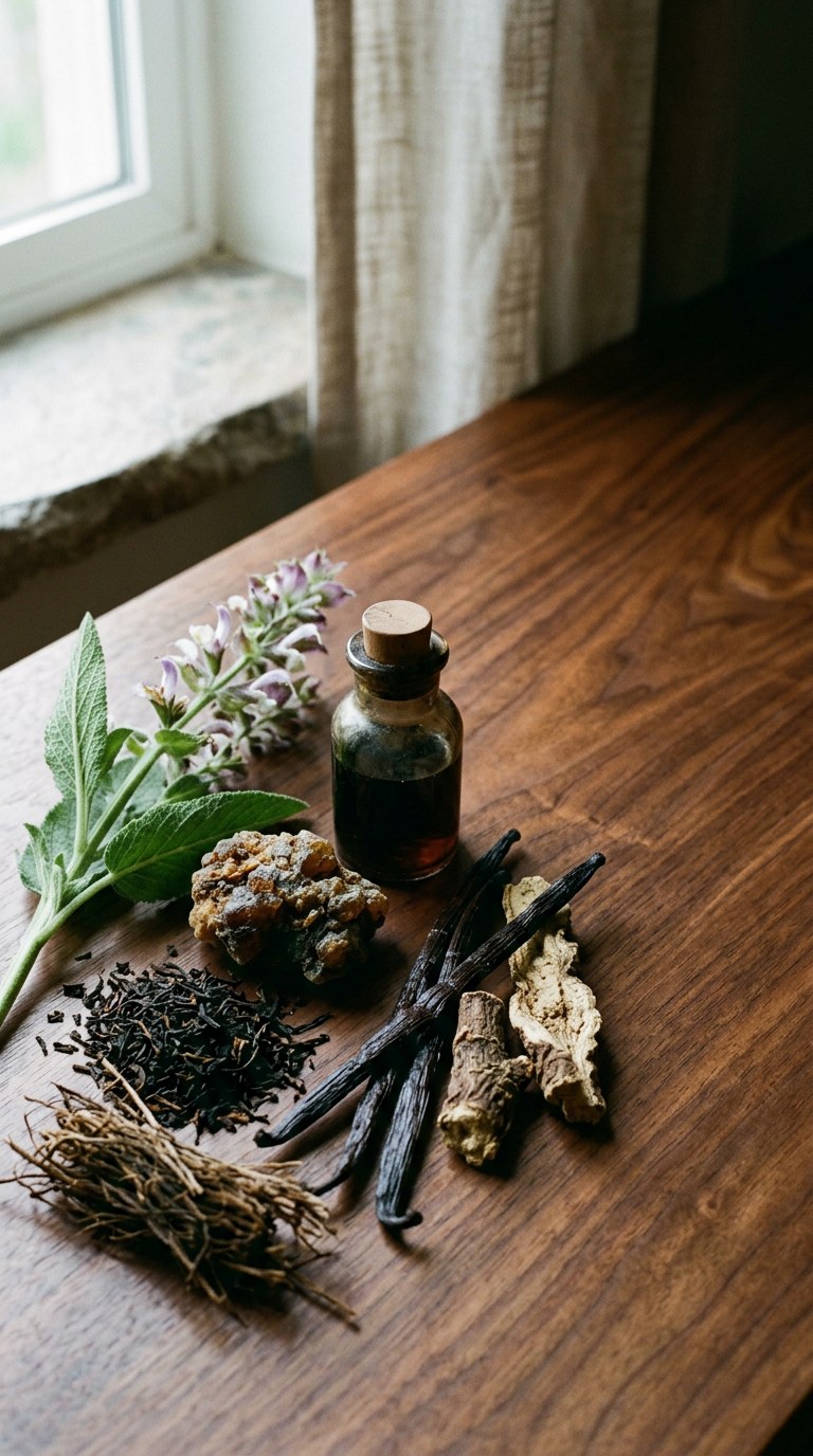 cedar shavings, sandalwood and moss on slate