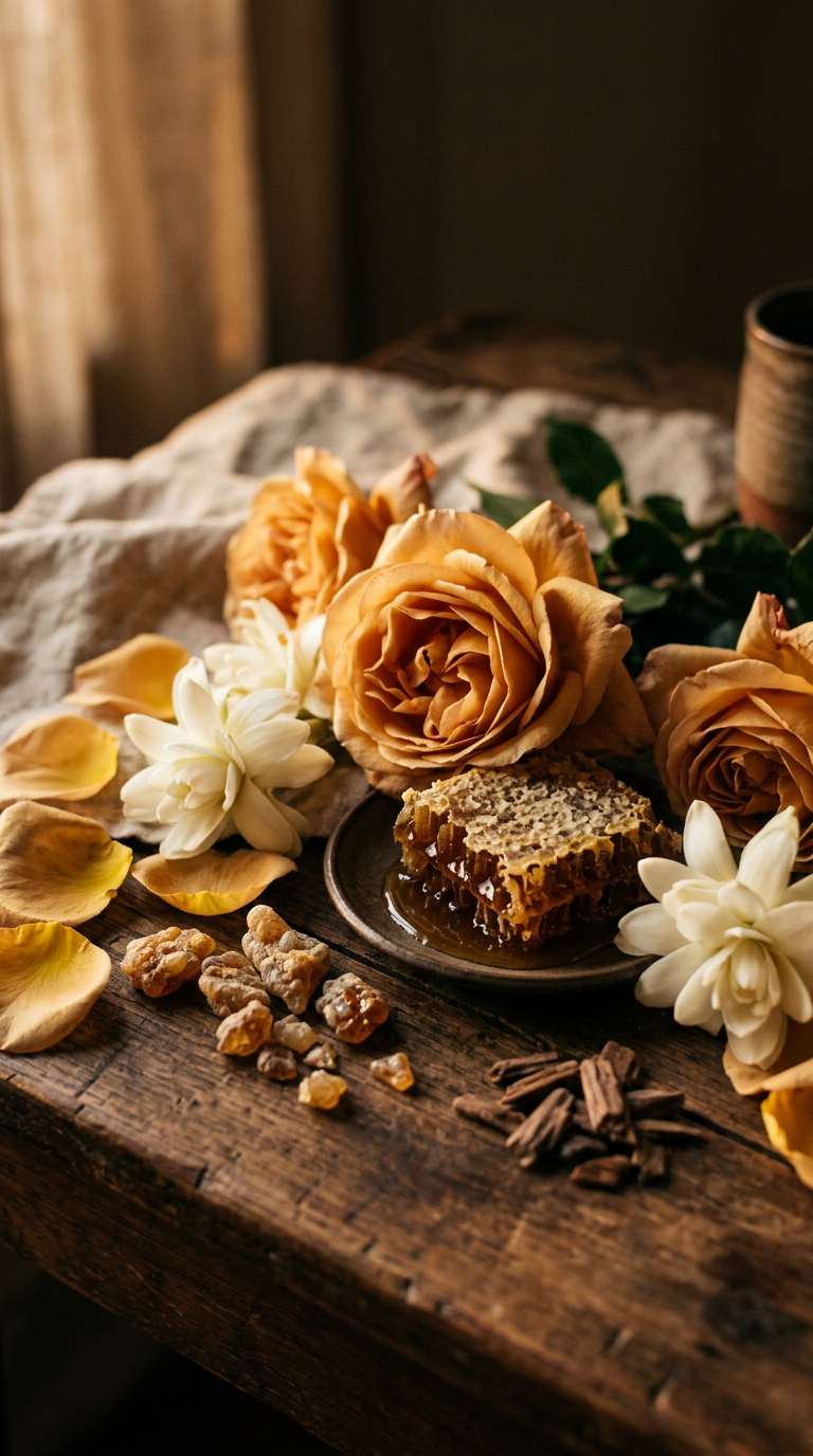 jasmine buds and dried tea leaves on pale marble