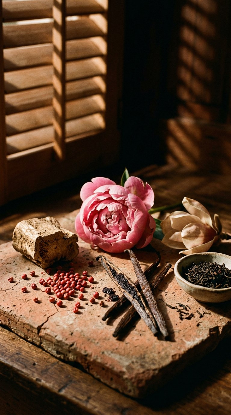 white musk, cotton and pale amber on warm stone