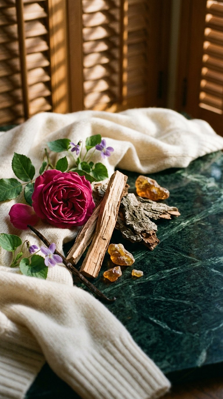 white musk, cotton and pale amber on warm stone