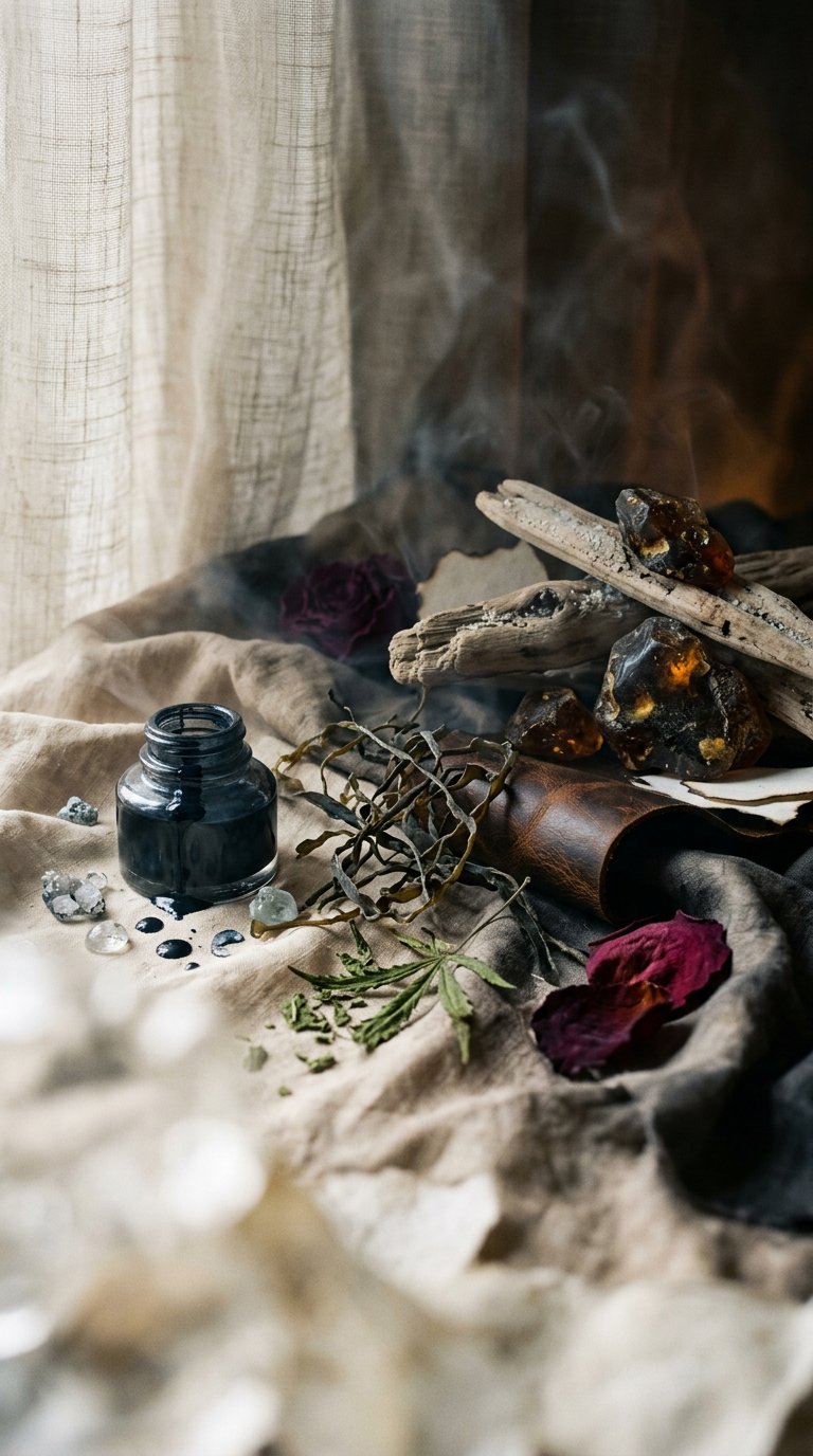 whole spices scattered on aged brass