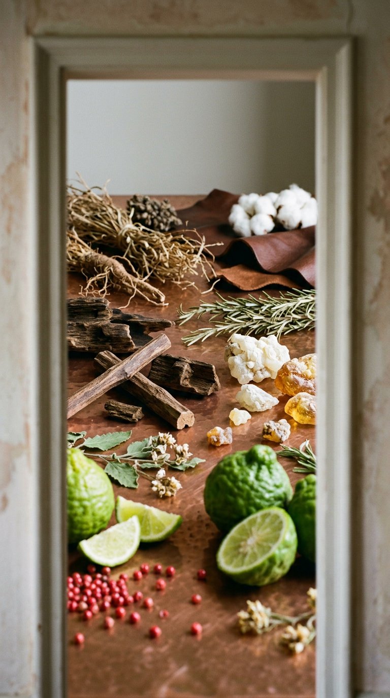 cedar shavings, sandalwood and moss on slate