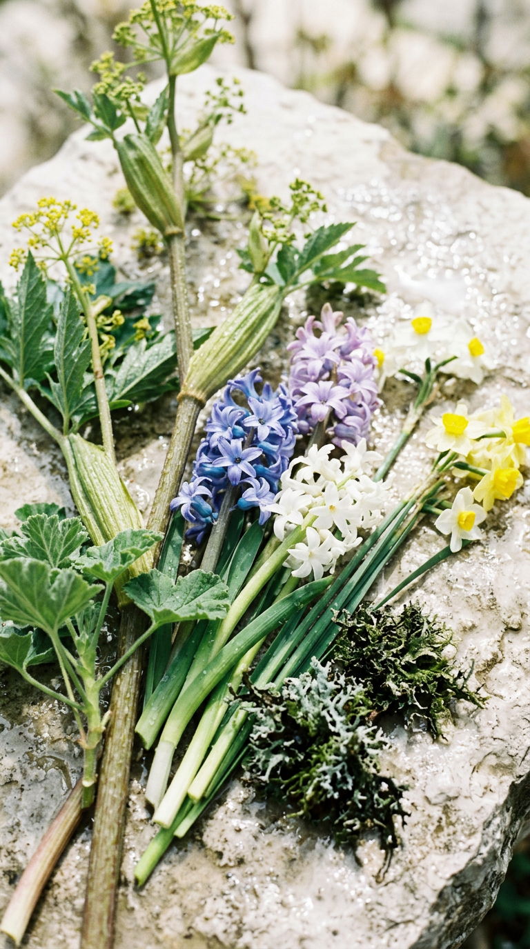 the raw materials of The Geisha’s Secret Garden laid out on stone