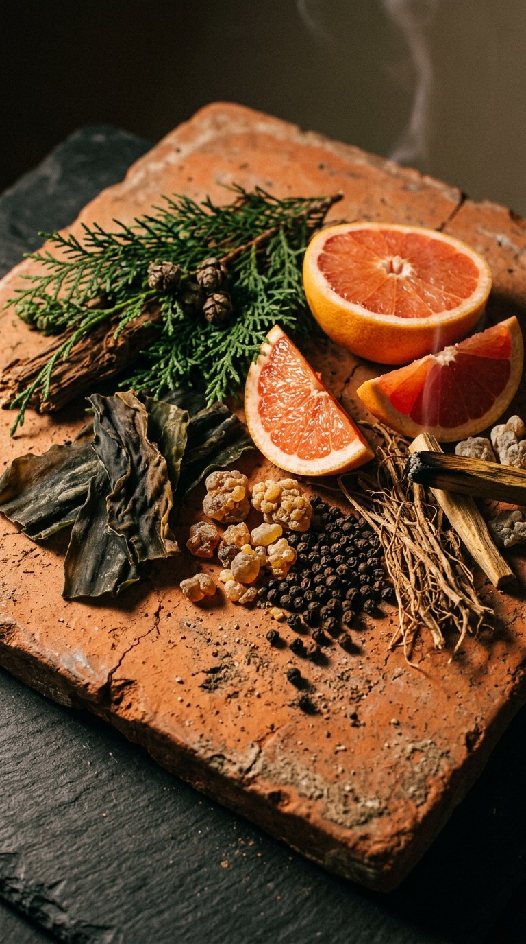 sea salt, grapefruit peel and wet pebbles