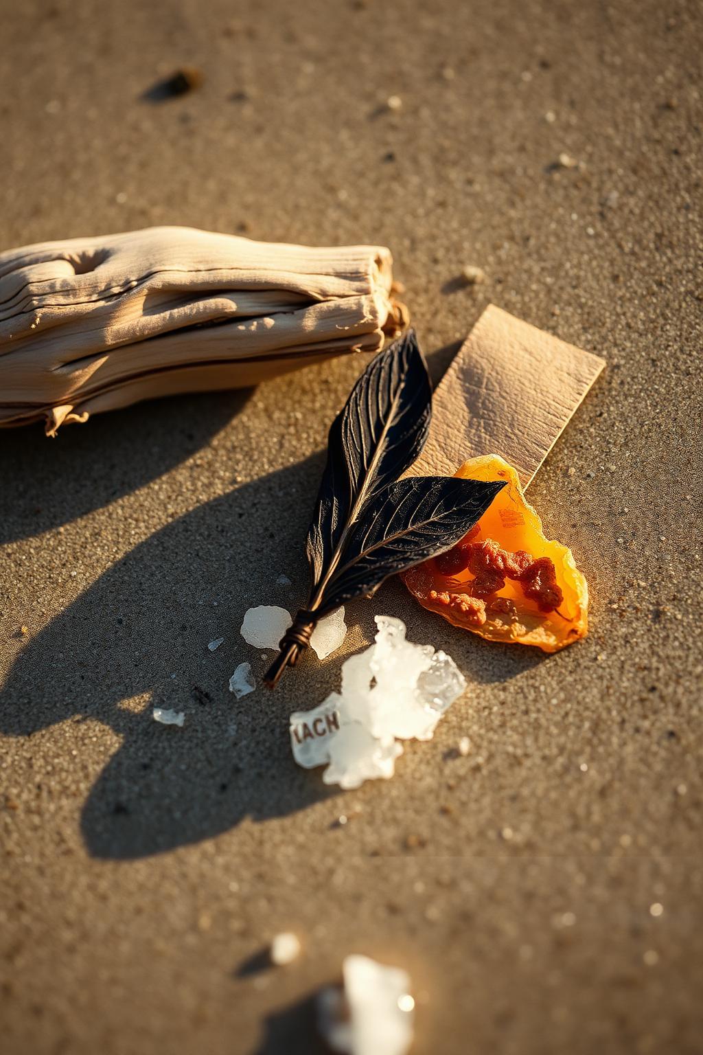 Driftwood, tan leather, patchouli and amber on wet sand